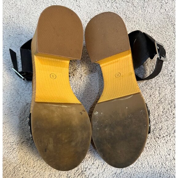 MIA Size 8 Black Strap Platform Sandals W/ Wood Block Heel & Adjustable Strap - Picture 10 of 14